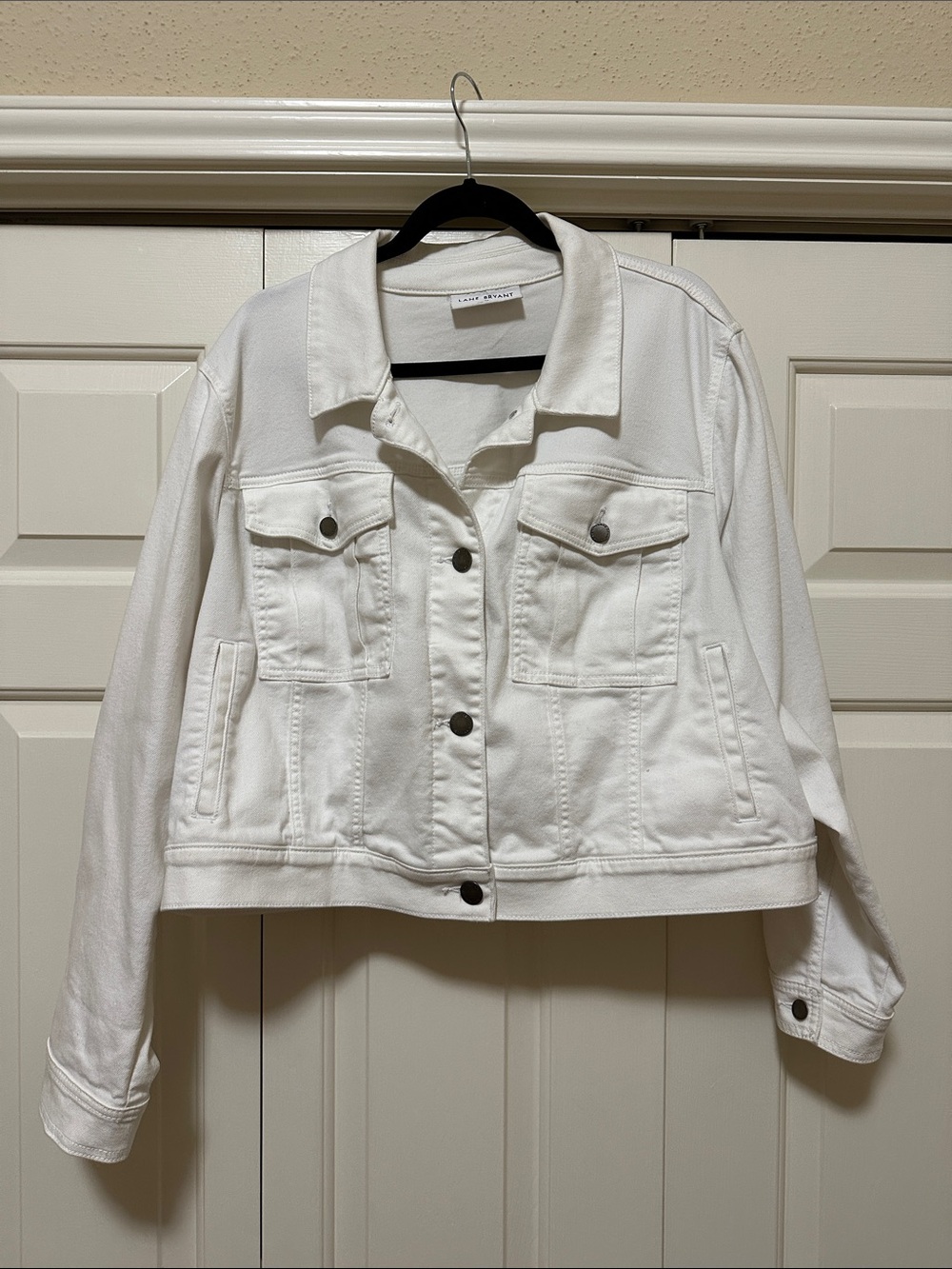 Lane Bryant White Denim Jacket with Chest Pockets